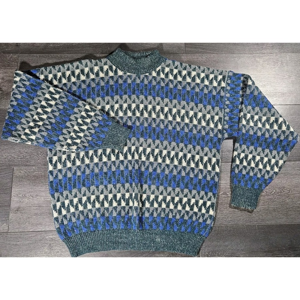 VTG McGregor Knit Sweater Adult XL Green Grandpa Geometric Fuzzy USA Made 80s